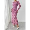 imageBTFBM Wedding Guest Dresses for Women Spring Fashion 2026 Bodycon Crew Neck Long Sleeve Boho Mesh Floral Maxi Fall DressLeopard