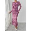 imageBTFBM Wedding Guest Dresses for Women Spring Fashion 2026 Bodycon Crew Neck Long Sleeve Boho Mesh Floral Maxi Fall DressLeopard