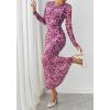 imageBTFBM Wedding Guest Dresses for Women Spring Fashion 2026 Bodycon Crew Neck Long Sleeve Boho Mesh Floral Maxi Fall DressLeopard