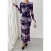 imageBTFBM Wedding Guest Dresses for Women Spring Fashion 2026 Bodycon Crew Neck Long Sleeve Boho Mesh Floral Maxi Fall DressNavy