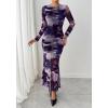 imageBTFBM Wedding Guest Dresses for Women Spring Fashion 2026 Bodycon Crew Neck Long Sleeve Boho Mesh Floral Maxi Fall DressNavy