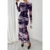 imageBTFBM Wedding Guest Dresses for Women Spring Fashion 2026 Bodycon Crew Neck Long Sleeve Boho Mesh Floral Maxi Fall DressNavy