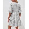 imageBTFBM Women Summer Dresses 2026 Striped Mini Dress Half Sleeve Button Down Tiered Flowy Beach Vacation Outfits PocketsBlack
