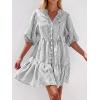 imageBTFBM Women Summer Dresses 2026 Striped Mini Dress Half Sleeve Button Down Tiered Flowy Beach Vacation Outfits PocketsBlack