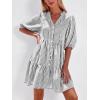 imageBTFBM Women Summer Dresses 2026 Striped Mini Dress Half Sleeve Button Down Tiered Flowy Beach Vacation Outfits PocketsBlack