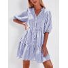imageBTFBM Women Summer Dresses 2026 Striped Mini Dress Half Sleeve Button Down Tiered Flowy Beach Vacation Outfits PocketsBlue