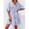 imageBTFBM Women Summer Dresses 2026 Striped Mini Dress Half Sleeve Button Down Tiered Flowy Beach Vacation Outfits PocketsBlue