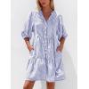 imageBTFBM Women Summer Dresses 2026 Striped Mini Dress Half Sleeve Button Down Tiered Flowy Beach Vacation Outfits PocketsBlue