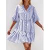 imageBTFBM Women Summer Dresses 2026 Striped Mini Dress Half Sleeve Button Down Tiered Flowy Beach Vacation Outfits PocketsBlue
