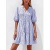 imageBTFBM Women Summer Dresses 2026 Striped Mini Dress Half Sleeve Button Down Tiered Flowy Beach Vacation Outfits PocketsBlue