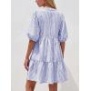 imageBTFBM Women Summer Dresses 2026 Striped Mini Dress Half Sleeve Button Down Tiered Flowy Beach Vacation Outfits PocketsBlue