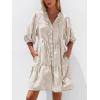 imageBTFBM Women Summer Dresses 2026 Striped Mini Dress Half Sleeve Button Down Tiered Flowy Beach Vacation Outfits PocketsBrown