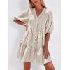 imageBTFBM Women Summer Dresses 2026 Striped Mini Dress Half Sleeve Button Down Tiered Flowy Beach Vacation Outfits PocketsBrown