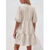 imageBTFBM Women Summer Dresses 2026 Striped Mini Dress Half Sleeve Button Down Tiered Flowy Beach Vacation Outfits PocketsBrown