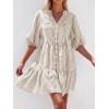 imageBTFBM Women Summer Dresses 2026 Striped Mini Dress Half Sleeve Button Down Tiered Flowy Beach Vacation Outfits PocketsBrown