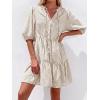 imageBTFBM Women Summer Dresses 2026 Striped Mini Dress Half Sleeve Button Down Tiered Flowy Beach Vacation Outfits PocketsBrown