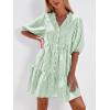 imageBTFBM Women Summer Dresses 2026 Striped Mini Dress Half Sleeve Button Down Tiered Flowy Beach Vacation Outfits PocketsGreen