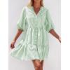 imageBTFBM Women Summer Dresses 2026 Striped Mini Dress Half Sleeve Button Down Tiered Flowy Beach Vacation Outfits PocketsGreen