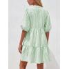 imageBTFBM Women Summer Dresses 2026 Striped Mini Dress Half Sleeve Button Down Tiered Flowy Beach Vacation Outfits PocketsGreen