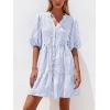 imageBTFBM Women Summer Dresses 2026 Striped Mini Dress Half Sleeve Button Down Tiered Flowy Beach Vacation Outfits PocketsLight Blue