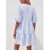 imageBTFBM Women Summer Dresses 2026 Striped Mini Dress Half Sleeve Button Down Tiered Flowy Beach Vacation Outfits PocketsLight Blue