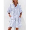imageBTFBM Women Summer Dresses 2026 Striped Mini Dress Half Sleeve Button Down Tiered Flowy Beach Vacation Outfits PocketsLight Blue