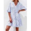 imageBTFBM Women Summer Dresses 2026 Striped Mini Dress Half Sleeve Button Down Tiered Flowy Beach Vacation Outfits PocketsLight Blue