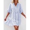 imageBTFBM Women Summer Dresses 2026 Striped Mini Dress Half Sleeve Button Down Tiered Flowy Beach Vacation Outfits PocketsLight Blue