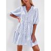 imageBTFBM Women Summer Dresses 2026 Striped Mini Dress Half Sleeve Button Down Tiered Flowy Beach Vacation Outfits PocketsLight Blue