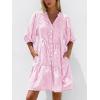 imageBTFBM Women Summer Dresses 2026 Striped Mini Dress Half Sleeve Button Down Tiered Flowy Beach Vacation Outfits PocketsPink