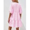 imageBTFBM Women Summer Dresses 2026 Striped Mini Dress Half Sleeve Button Down Tiered Flowy Beach Vacation Outfits PocketsPink