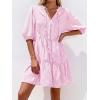 imageBTFBM Women Summer Dresses 2026 Striped Mini Dress Half Sleeve Button Down Tiered Flowy Beach Vacation Outfits PocketsPink