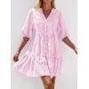 imageBTFBM Women Summer Dresses 2026 Striped Mini Dress Half Sleeve Button Down Tiered Flowy Beach Vacation Outfits PocketsPink
