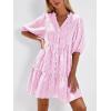 imageBTFBM Women Summer Dresses 2026 Striped Mini Dress Half Sleeve Button Down Tiered Flowy Beach Vacation Outfits PocketsPink