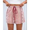 imageBTFBM Womens Boho Spring Shorts 2026 Beach Vacation Clothes Elastic Waist Casual Printed Loose Short Lounge Pant PocketsPrint Red Brown