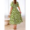 imageBTFBM Womens Clothing Wedding Guest Dresses Casual Boho Floral Short Sleeve Smocked Maxi Beach Spring Summer Dress 2026Floral Army Green White