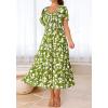 imageBTFBM Womens Clothing Wedding Guest Dresses Casual Boho Floral Short Sleeve Smocked Maxi Beach Spring Summer Dress 2026Floral Army Green White