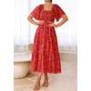 imageBTFBM Womens Clothing Wedding Guest Dresses Casual Boho Floral Short Sleeve Smocked Maxi Beach Spring Summer Dress 2026Floral Orange Purple