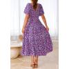 imageBTFBM Womens Clothing Wedding Guest Dresses Casual Boho Floral Short Sleeve Smocked Maxi Beach Spring Summer Dress 2026Floral Purple