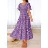 imageBTFBM Womens Clothing Wedding Guest Dresses Casual Boho Floral Short Sleeve Smocked Maxi Beach Spring Summer Dress 2026Floral Purple