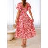 imageBTFBM Womens Clothing Wedding Guest Dresses Casual Boho Floral Short Sleeve Smocked Maxi Beach Spring Summer Dress 2026Floral Red White