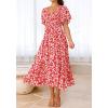 imageBTFBM Womens Clothing Wedding Guest Dresses Casual Boho Floral Short Sleeve Smocked Maxi Beach Spring Summer Dress 2026Floral Red White