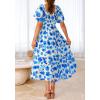 imageBTFBM Womens Clothing Wedding Guest Dresses Casual Boho Floral Short Sleeve Smocked Maxi Beach Spring Summer Dress 2026Floral White Blue