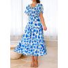 imageBTFBM Womens Clothing Wedding Guest Dresses Casual Boho Floral Short Sleeve Smocked Maxi Beach Spring Summer Dress 2026Floral White Blue