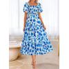imageBTFBM Womens Clothing Wedding Guest Dresses Casual Boho Floral Short Sleeve Smocked Maxi Beach Spring Summer Dress 2026Floral White Blue