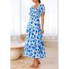 imageBTFBM Womens Clothing Wedding Guest Dresses Casual Boho Floral Short Sleeve Smocked Maxi Beach Spring Summer Dress 2026Floral White Blue