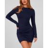 imageBTFBM Womens Spring Fashion 2026 Long Sleeve Boat Neck Mini Dress Slim Fit Party Club Short Tight Basic Bodycon DressesNavy Blue