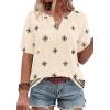 imageBTFBM Womens Summer Boho Tops Casual V Neck Short Sleeve Blouses Floral Print Shirt Tie Front Beach Vacation Fashion ClothingFloral Apricot Black