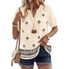 imageBTFBM Womens Summer Boho Tops Casual V Neck Short Sleeve Blouses Floral Print Shirt Tie Front Beach Vacation Fashion ClothingFloral Apricot Black