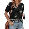 imageBTFBM Womens Summer Boho Tops Casual V Neck Short Sleeve Blouses Floral Print Shirt Tie Front Beach Vacation Fashion ClothingFloral Black Apricot